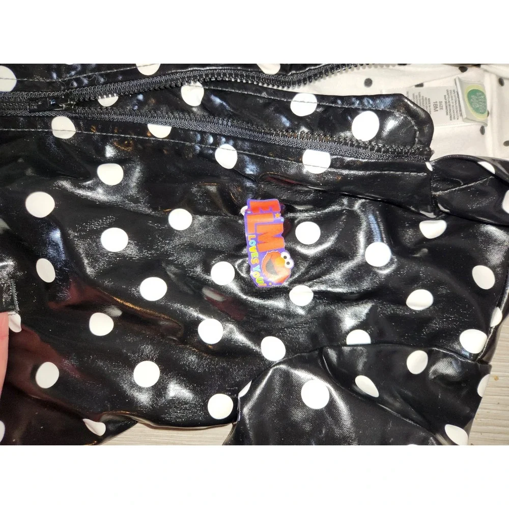 Little Me Girls 18M Black White Polka Dot Elmo Raincoat Hooded Jacket casual‎